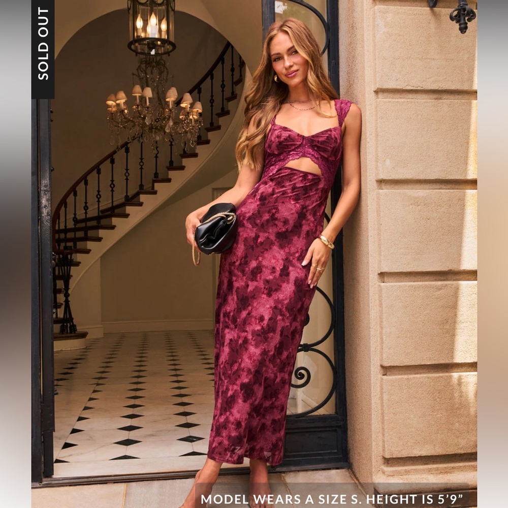 VICI Forbidden Love Floral Print Mesh Maxi Dress